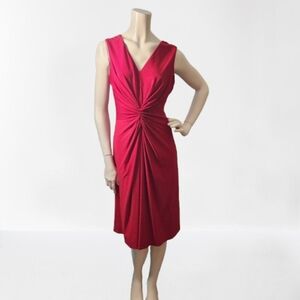 David Meister Dress Women's 6 Red Sleeveless V-Neck Twist Front